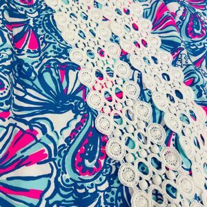 ~ Lilly Pulitzer 14 Dress My Fans Blue Pink Eyelet Cotton Mini Sleeveless Target